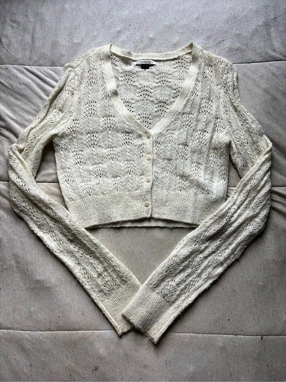 American Eagle AE Pointelle Button Up Cardigan White XS